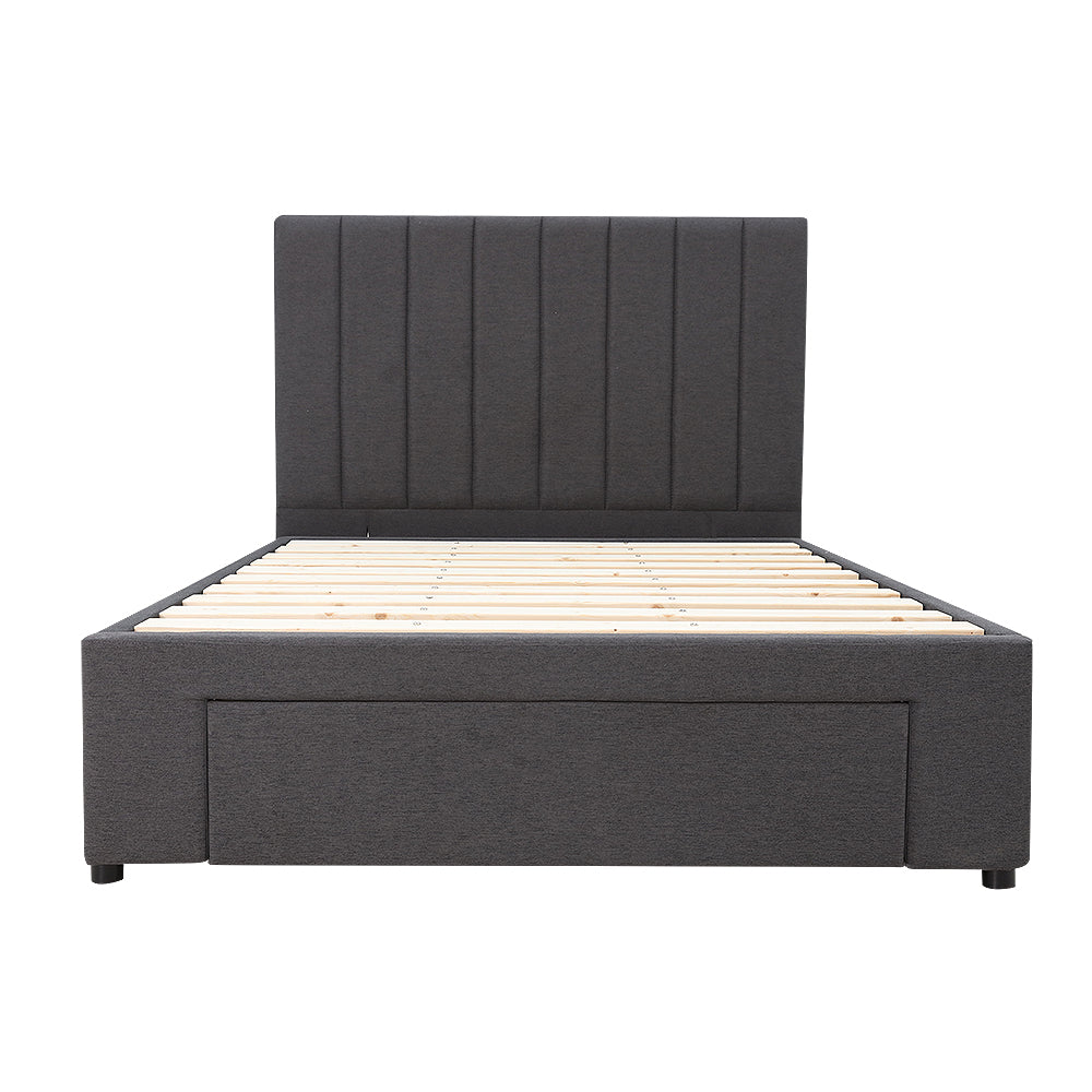 Modern Headboard Upholstered Storage Bed Frame - Double - Charcoal
