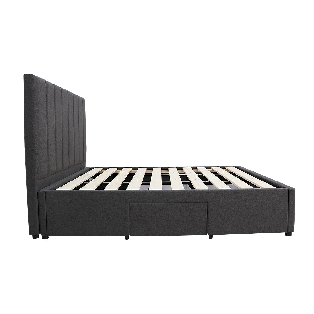 Modern Headboard Upholstered Storage Bed Frame - Double - Charcoal
