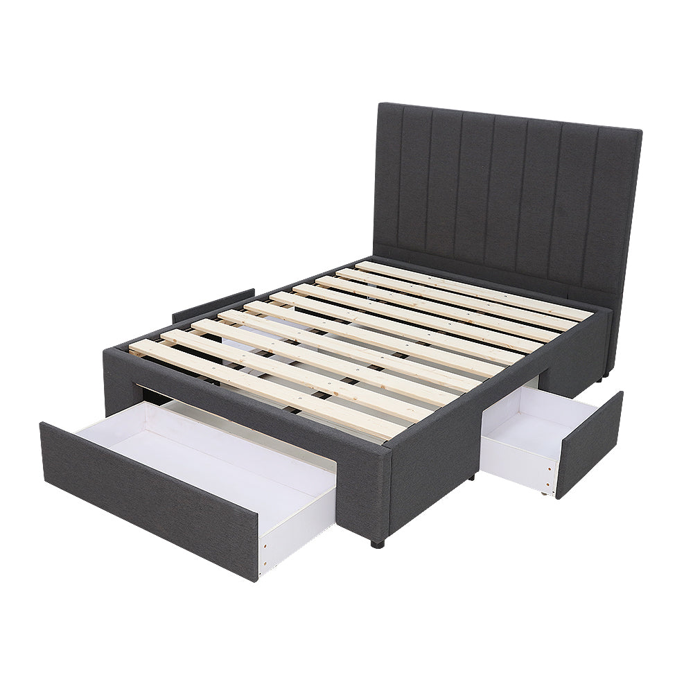 Modern Headboard Upholstered Storage Bed Frame - Double - Charcoal