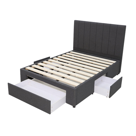 Modern Headboard Upholstered Storage Bed Frame - Super King - Charcoal