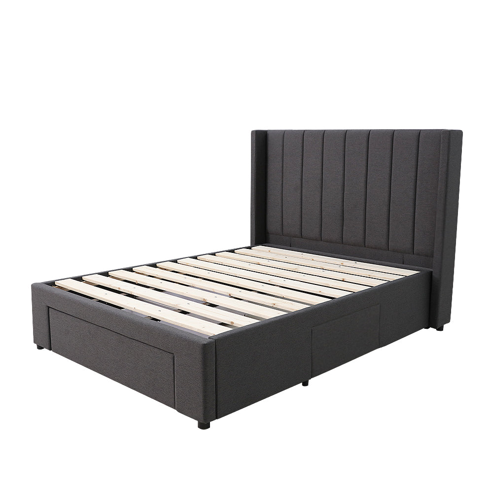 Modern Headboard with Wings Upholstered Storage Bed Frame - Super King - Charcoal