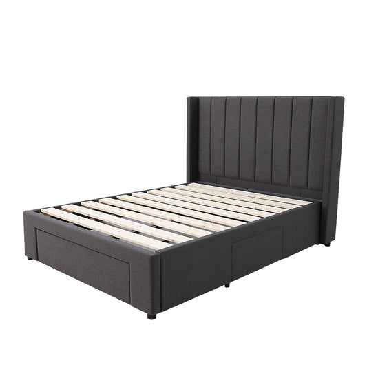 Modern Headboard with Wings Upholstered Storage Bed Frame - Super King - Charcoal