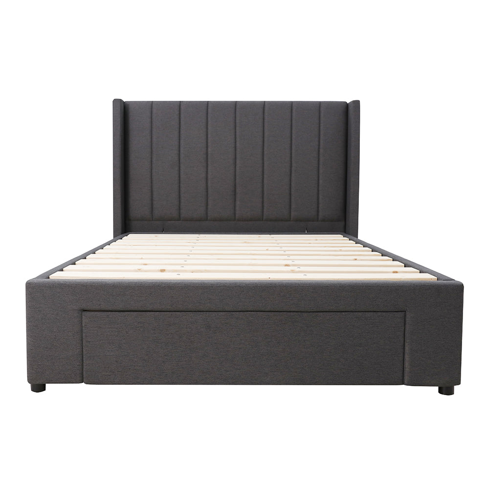 Modern Headboard with Wings Upholstered Storage Bed Frame - Super King - Charcoal