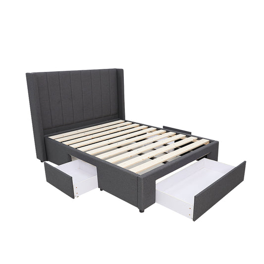 Modern Headboard with Wings Upholstered Storage Bed Frame - Super King - Charcoal