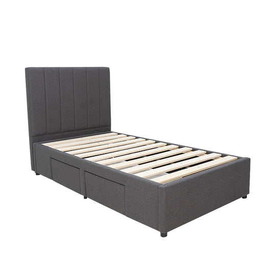 Modern Headboard Upholstered Storage Bed Frame - King Single - Charcoal