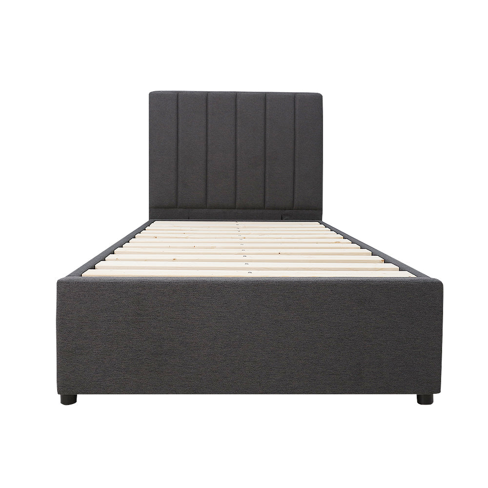 Modern Headboard Upholstered Storage Bed Frame - King Single - Charcoal