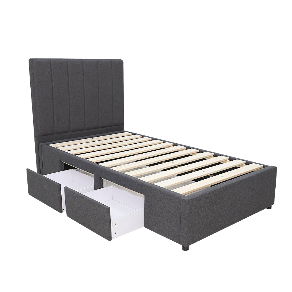 Modern Headboard Upholstered Storage Bed Frame - King Single - Charcoal