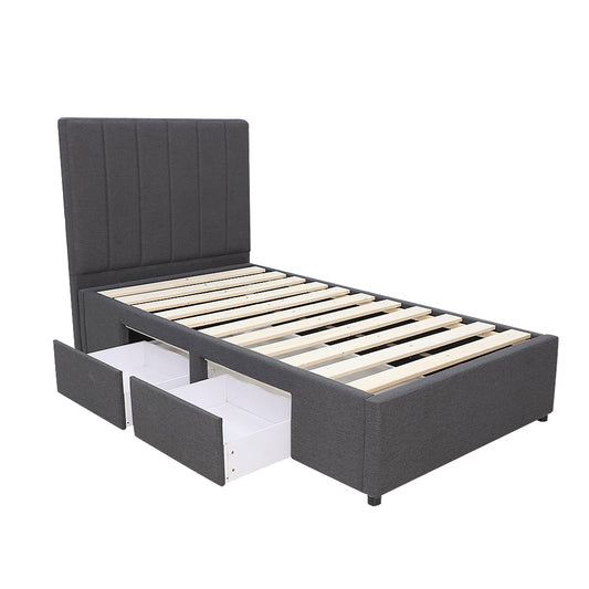 Modern Headboard Upholstered Storage Bed Frame - King Single - Charcoal