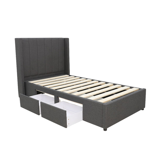 Modern Headboard with Wings Upholstered Storage Bed Frame - King Single - Charcoal