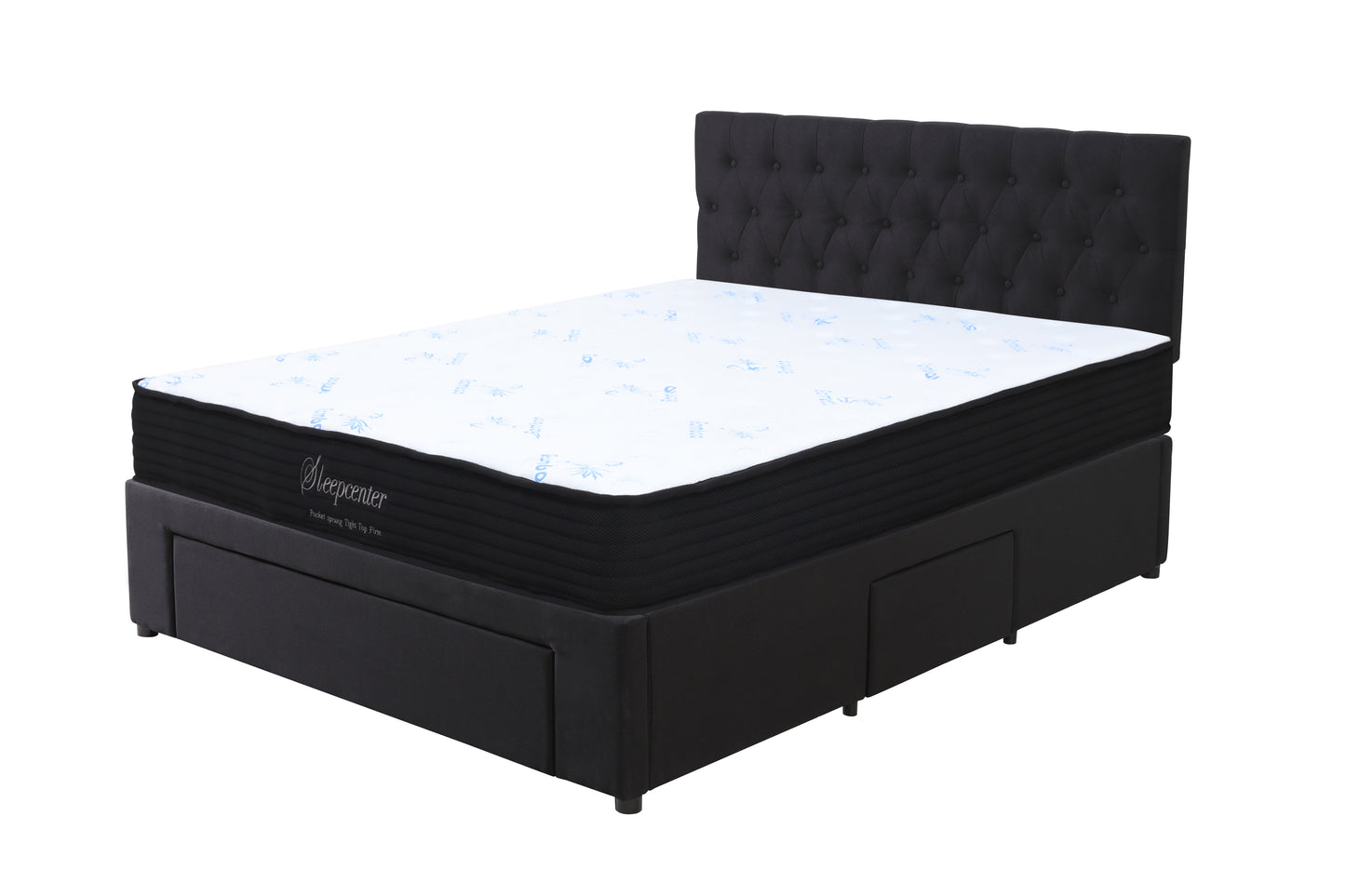 Super King Tight Top 5 Zone Pocket Spring Mattress & 3 drawers bed base with headboard Combo