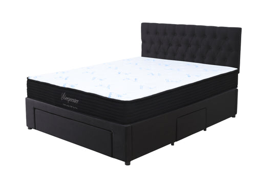 Queen Tight Top 5 Zone Pocket Spring Mattress & 3 drawers bed base with headboard Combo
