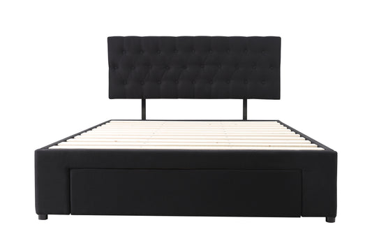 Adjustable Button Headboard with 3 Drawers Bed Frame - Super King - Black