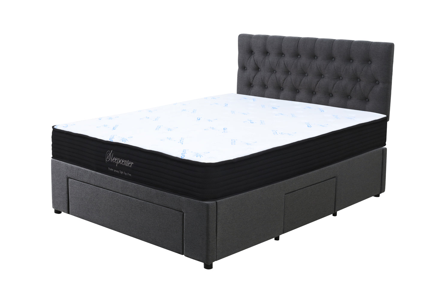 Super King Tight Top 5 Zone Pocket Spring Mattress & 3 drawers bed base with headboard Combo