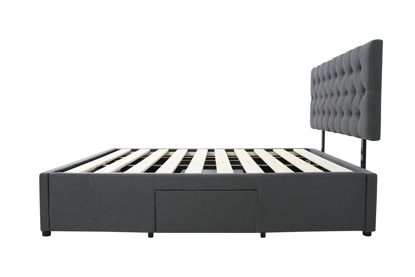 Adjustable Button Headboard with 3 Drawers Bed Frame - King - Charcoal