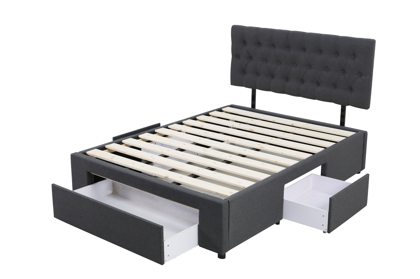 Adjustable Button Headboard with 3 Drawers Bed Frame - King - Charcoal