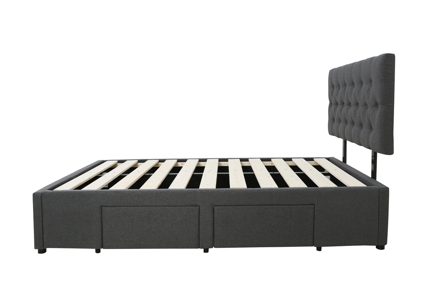 Adjustable Button Headboard with 2 Drawers Bed Frame - King Single - Charcoal