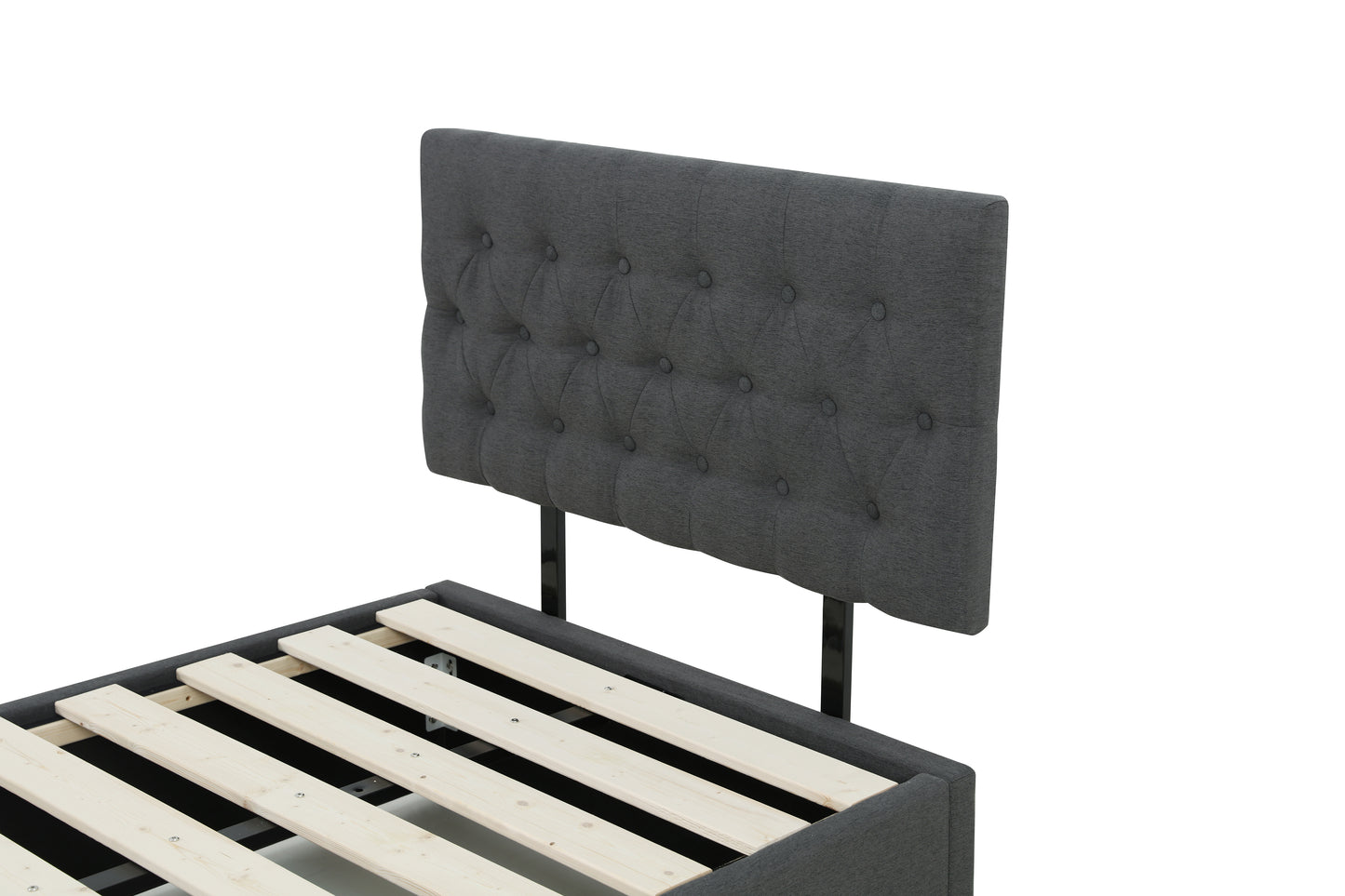 Adjustable Button Headboard with 2 Drawers Bed Frame - King Single - Charcoal