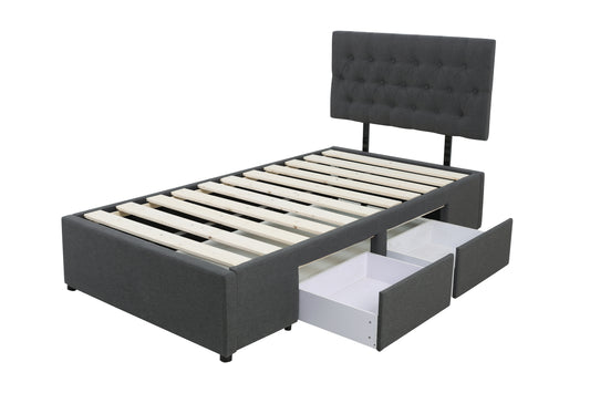 Adjustable Button Headboard with 2 Drawers Bed Frame - Single - Charcoal