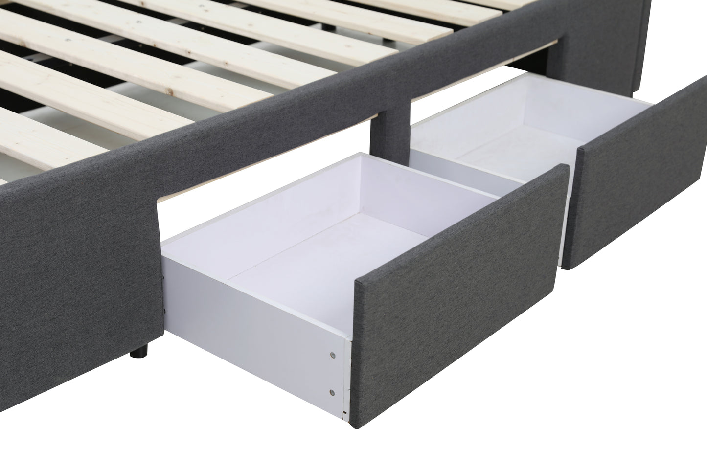 Adjustable Button Headboard with 2 Drawers Bed Frame - King Single - Charcoal