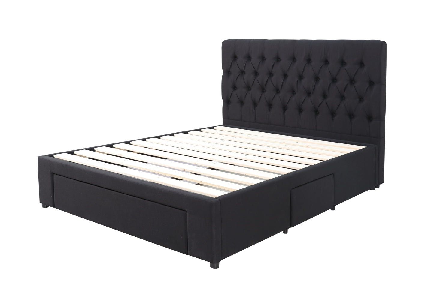 Deluxe Buttoned Upholstered Storage Bed Frame - Queen - Black