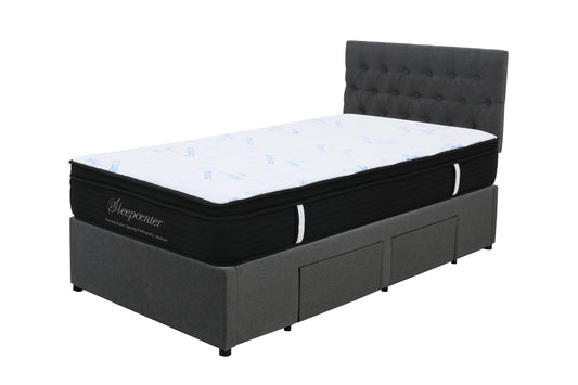 Single Euro Top 5 Zone Pocket Spring Mattress & 2 drawers bed base with headboard Combo
