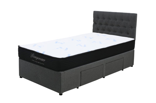 Single Tight Top 5 Zone Pocket Spring Mattress & 2 drawers bed base with headboard Combo