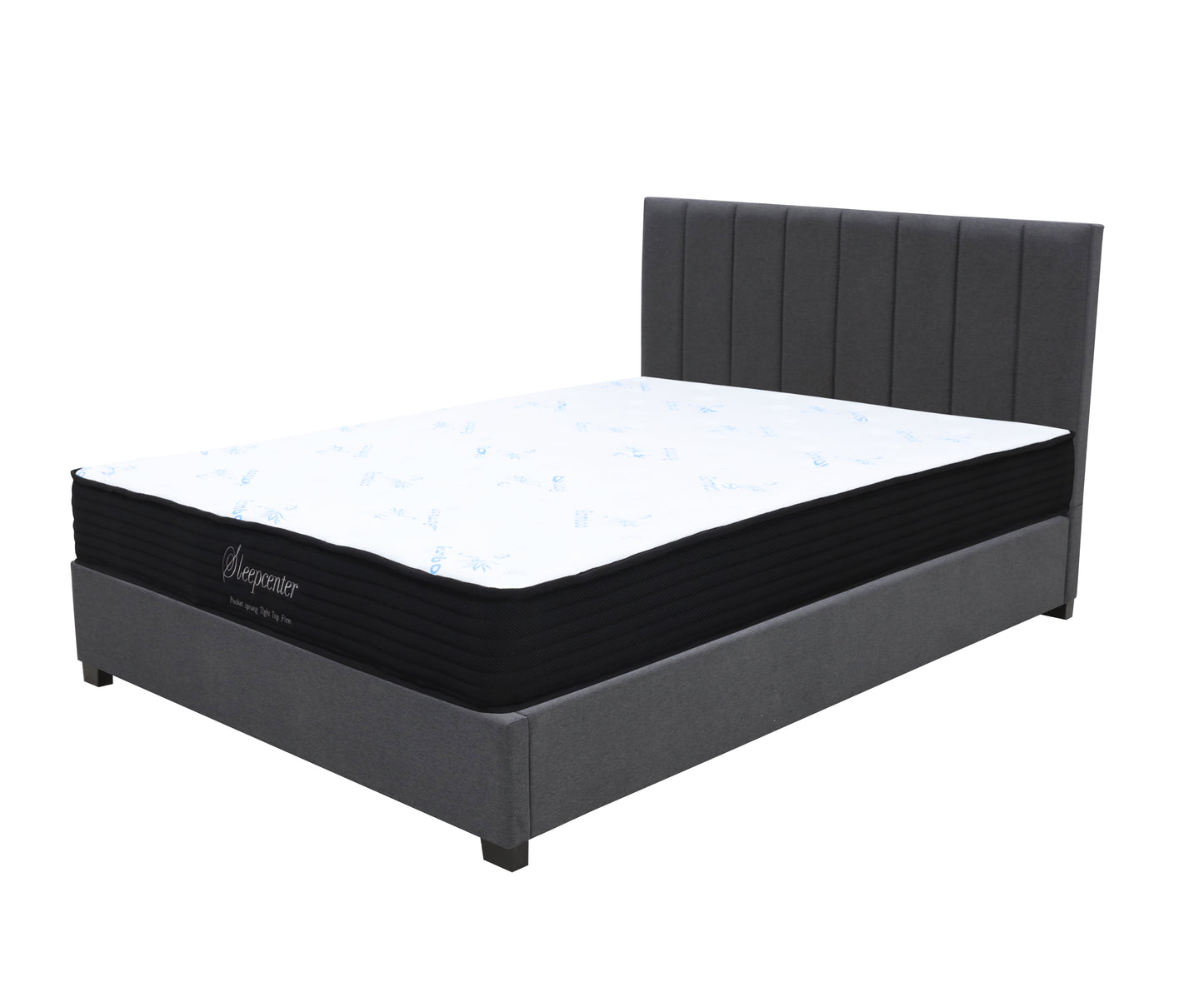 Double Tight Top 5 Zone Pocket Spring Mattress & Bed frame with Modern headboard Combo