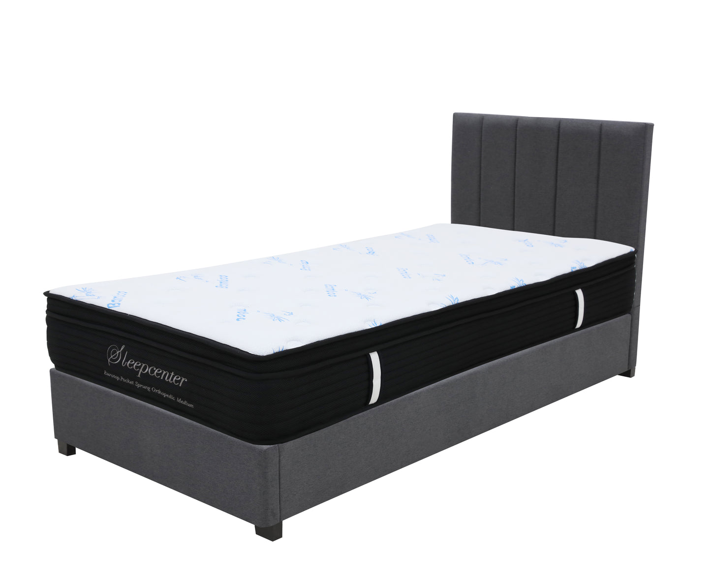 King Single Euro top 5 Zone Pocket Spring Mattress & Bed frame with Modern head board Combo