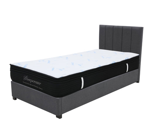 Single Euro Top 5 Zone Pocket Spring Mattress & Bed frame with Modern head board Combo