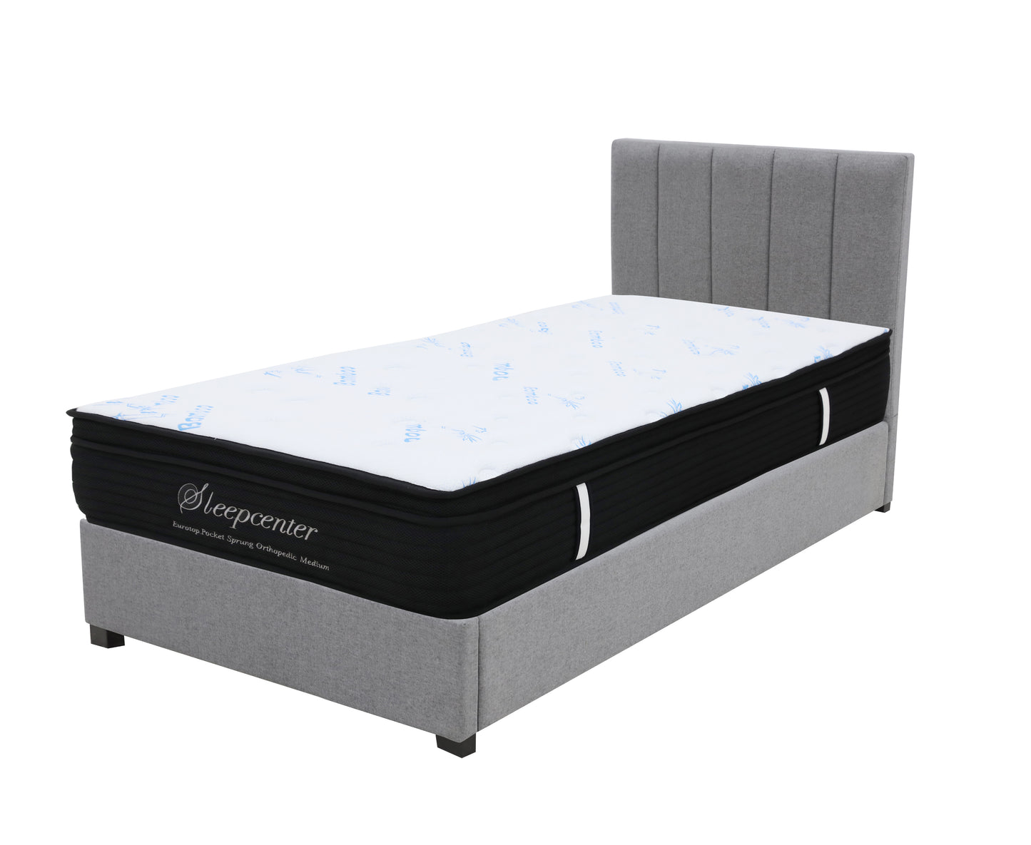King Single Euro top 5 Zone Pocket Spring Mattress & Bed frame with Modern head board Combo