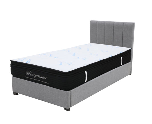Single Euro Top 5 Zone Pocket Spring Mattress & Bed frame with Modern head board Combo