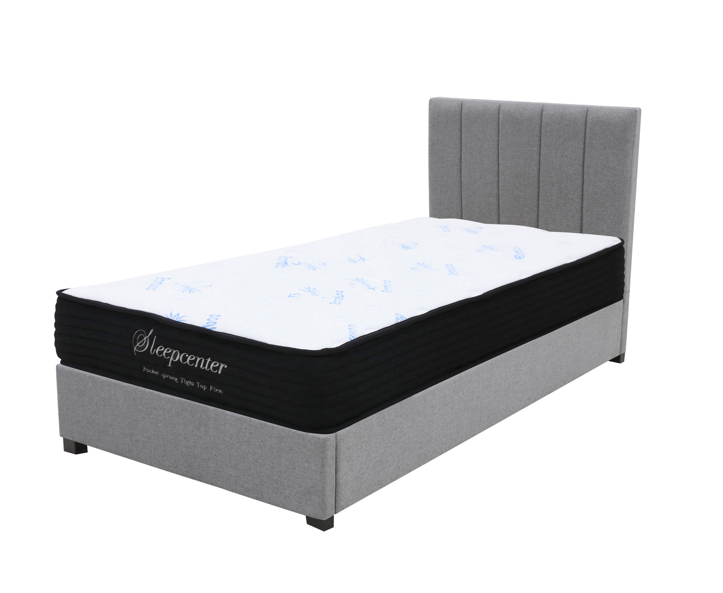 King Single Tight Top 5 Zone Pocket Spring Mattress & Bed frame with Modern headboard Combo