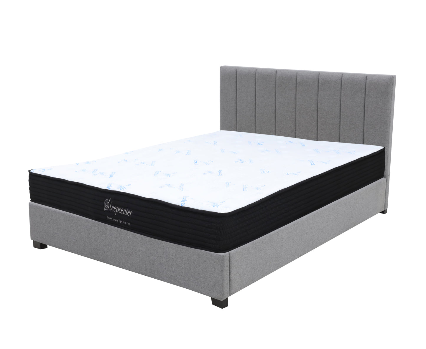 Double Tight Top 5 Zone Pocket Spring Mattress & Bed frame with Modern headboard Combo