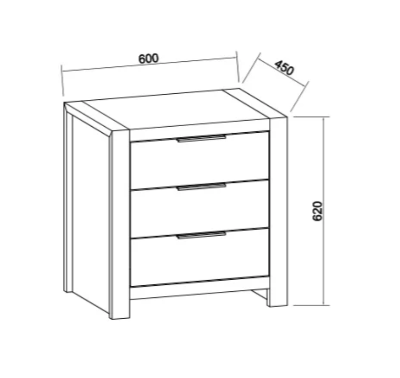 Taranaki Solid Pine Bedside Table - 3 Drawers - White
