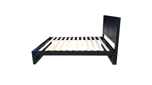Taranaki Classic Headboard Solid Pine Bed Frame - Queen - Black