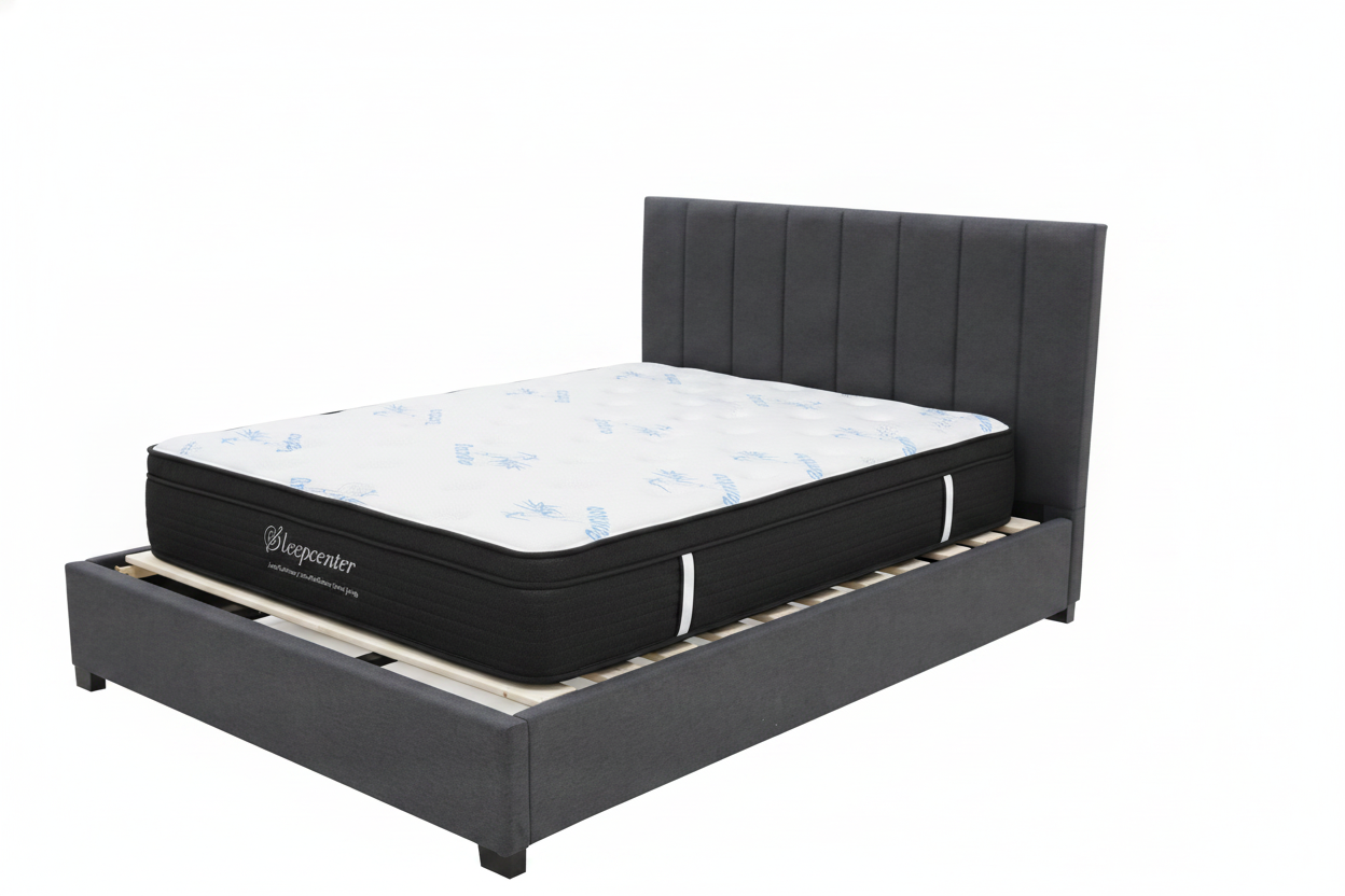 King euro top 5 zone pocket spring mattress and Bed frame with Modern head board Combo