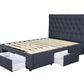 Button Headboard with 3 Drawers Bed Frame - King - Charcoal