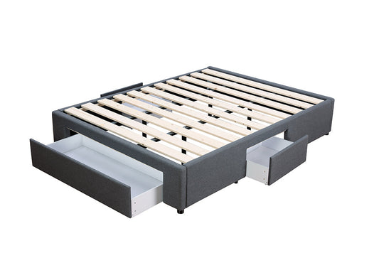 Bed Bases with 3 Drawers - Queen - Charcoal