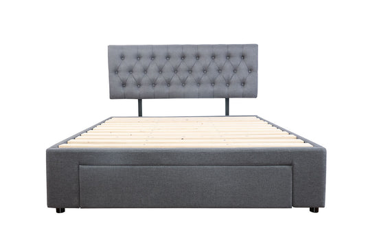 Adjustable Button Headboard with 3 Drawers Bed Frame - Double - Charcoal