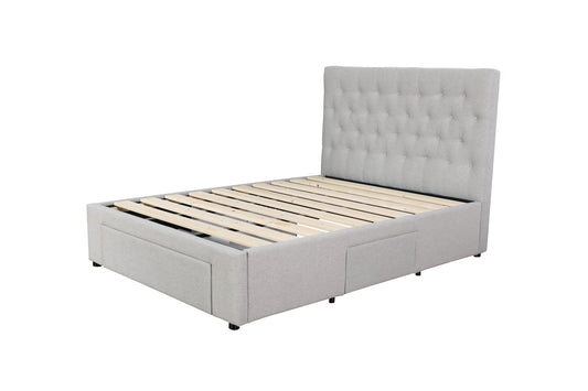 Button Headboard with 3 Drawers Bed Frame - Super King - Latte