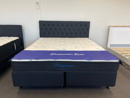 King Tight Top 5 Zone Pocket Spring Mattress & NZ Made Base & Button Headboard Combo