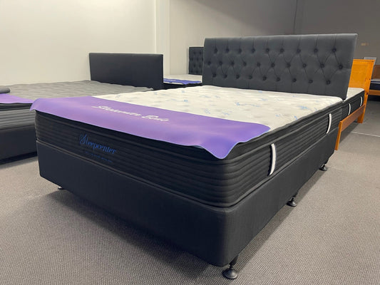 Queen Euro Top 5 Zone Pocket Spring Mattress & NZ Made Base & Button Headboard Combo