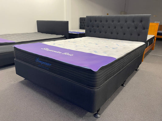 Double Tight Top 5 Zone Pocket Spring Mattress & NZ Made Base & Button Headboard Combo