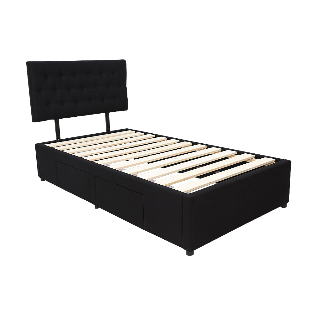 Adjustable Button Headboard with 2 Drawers Bed Frame - Single - Black