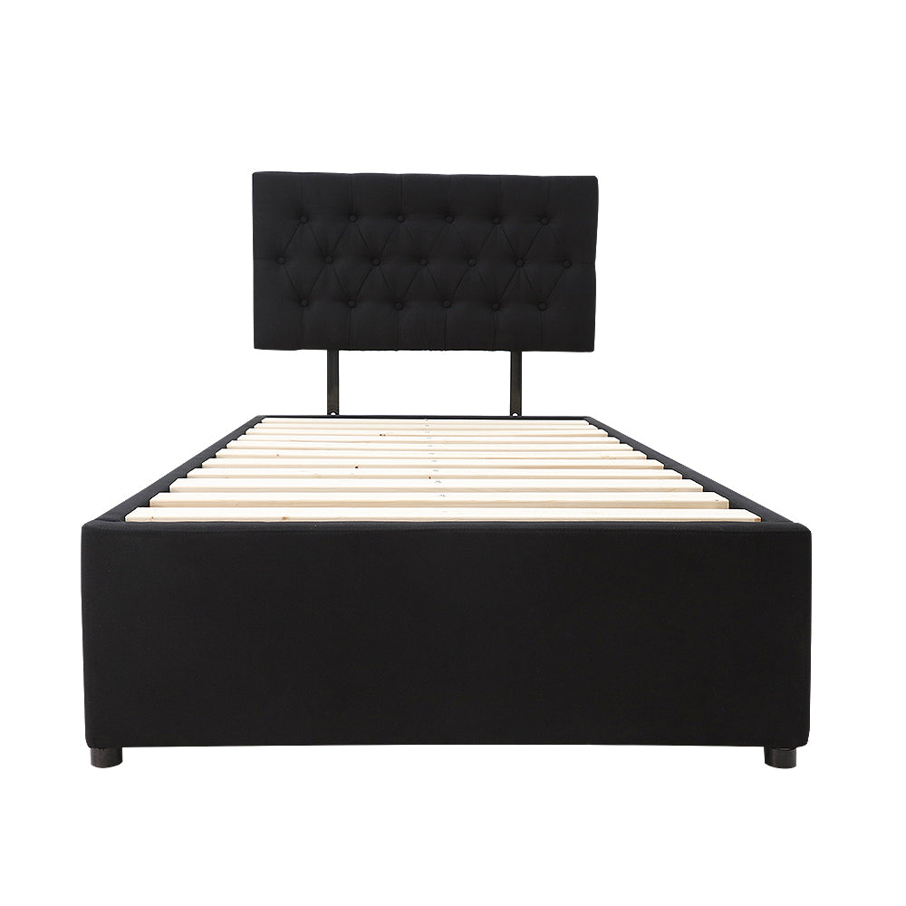 Adjustable Button Headboard with 2 Drawers Bed Frame - Single - Black