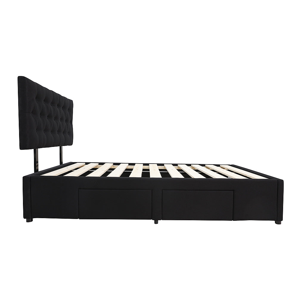 Adjustable Button Headboard with 2 Drawers Bed Frame - Single - Black