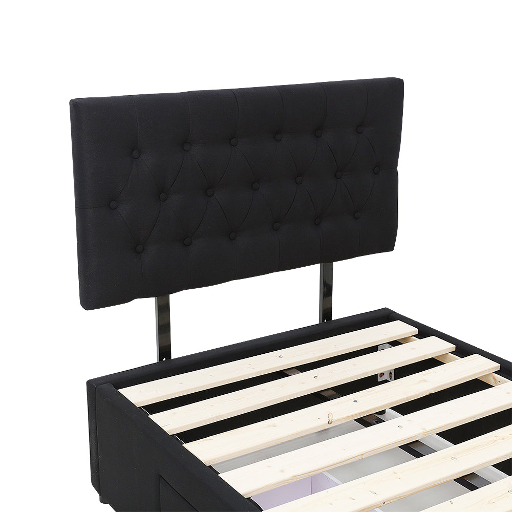 Adjustable Button Headboard with 2 Drawers Bed Frame - Single - Black