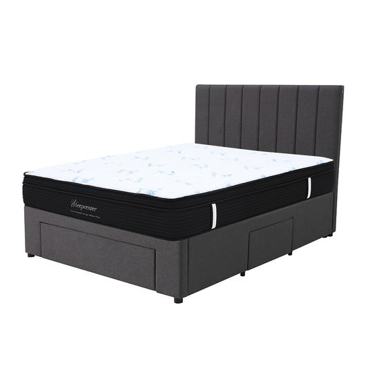 King Euro Top 5 Zone Pocket Spring Mattress & Modern Channel-Tufted 3-Drawer Storage Bed Frame Combo