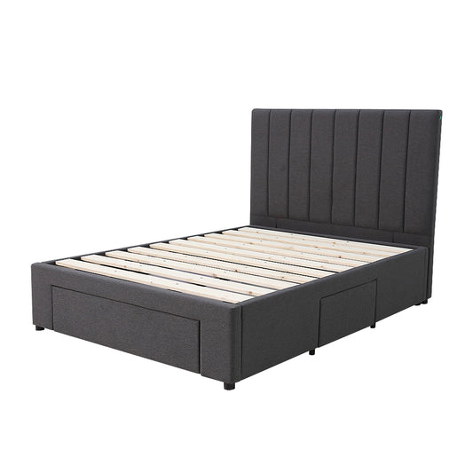 Modern Headboard Upholstered Storage Bed Frame - Super King - Charcoal