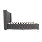 Modern Headboard with Wings Upholstered Storage Bed Frame - King Single - Charcoal
